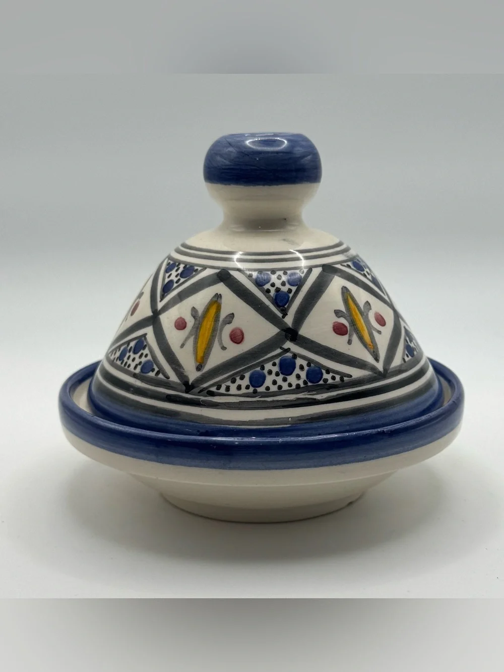 Hand Painted Moroccan Ceramic Mini Tagine Lidded Dish Blue Floral